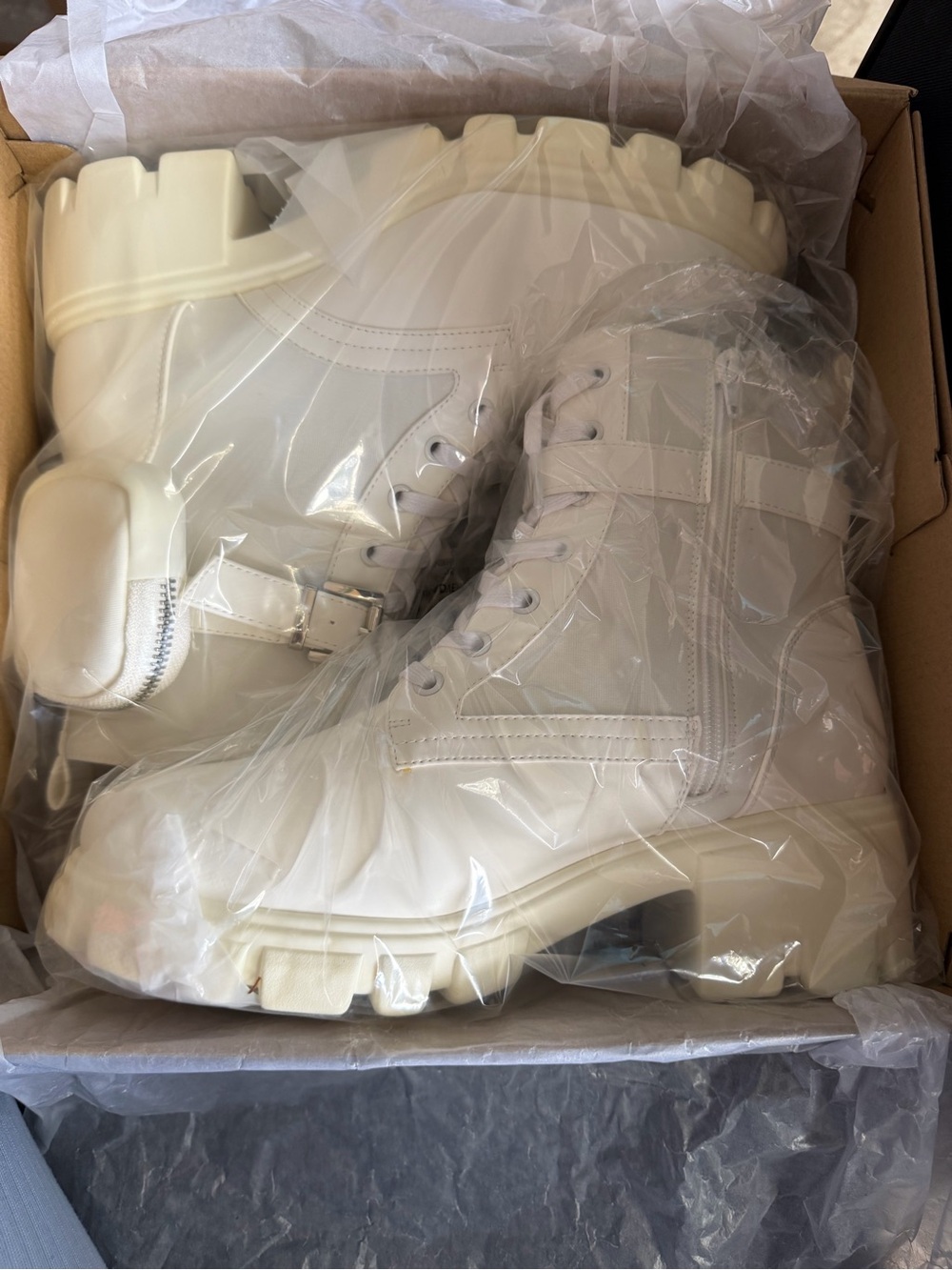 Women’s Cream Lace-Up Chunky Combat Boots